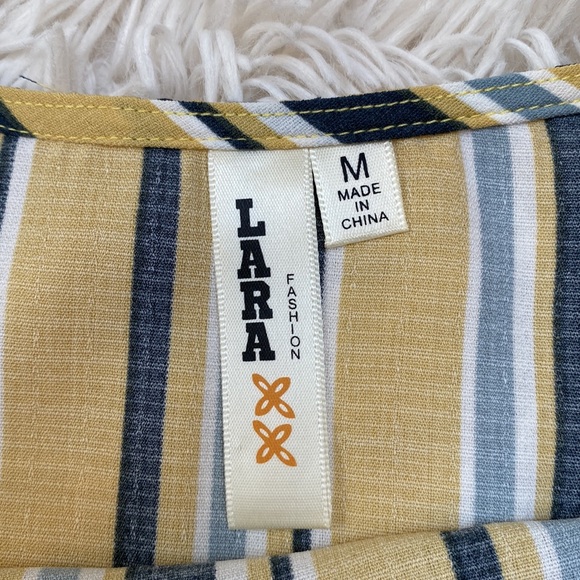 Lara Fashion Striped Linen-Look Top 💗 Gold Navy & White - Picture 12 of 13